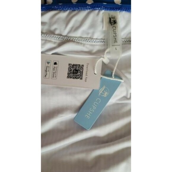 NWT Cupshe Large one piece swimsuit Blue poka dot stripe, adjustable vacation - Picture 7 of 10